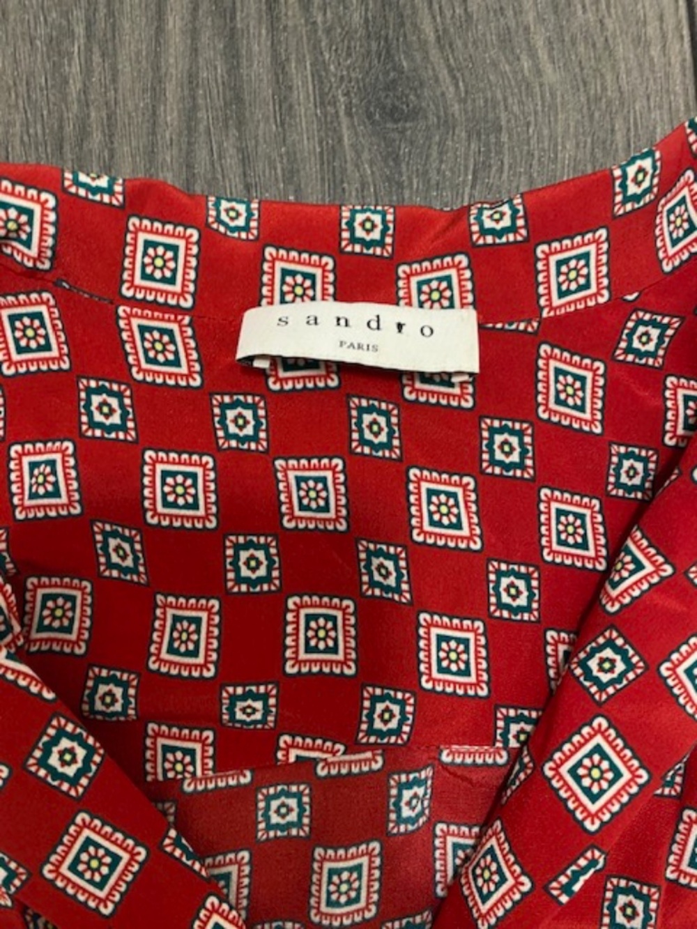 Sandro Red Geometric Print Silk Mini Dress Size 4 - Picture 3 of 15